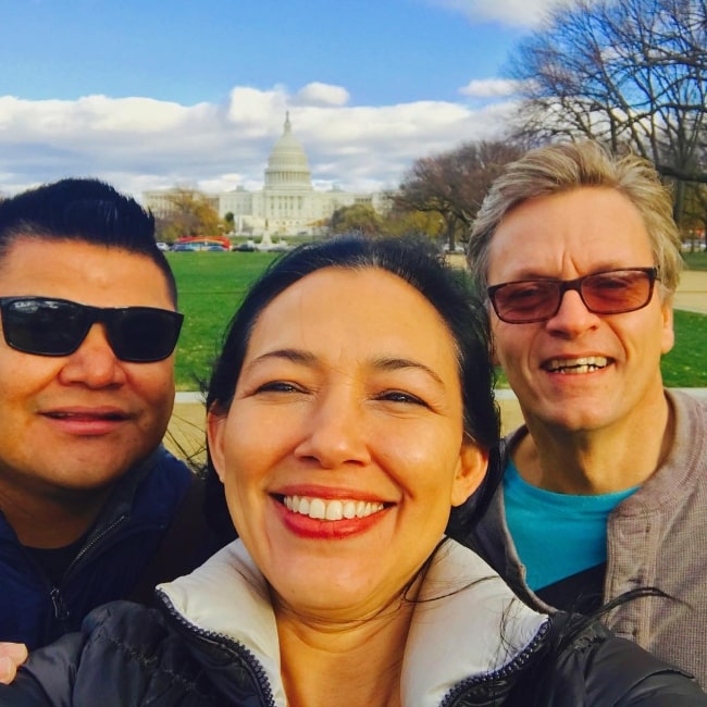 Irene Bedard as seen while taking a selfie with her friends in Washington D.C., United States in November 2016