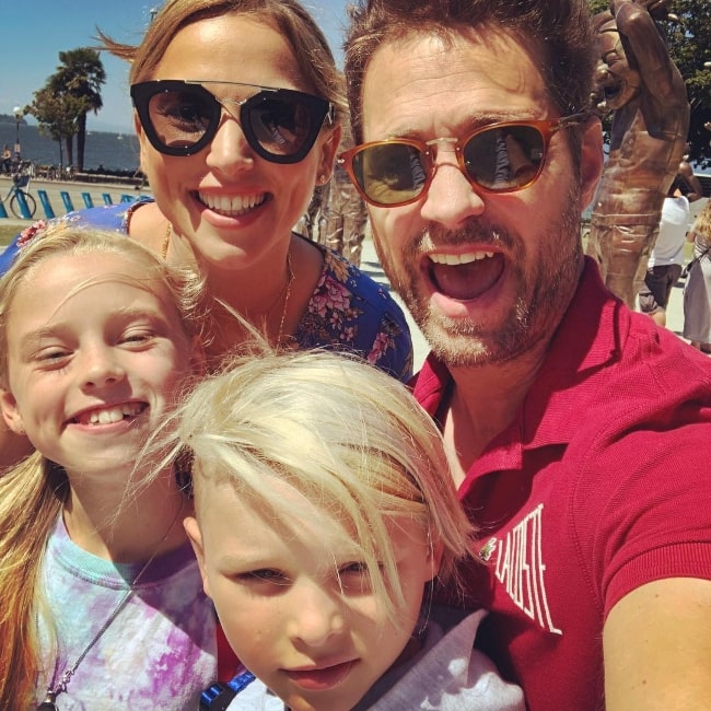 Jason Priestley as seen while taking a selfie along with his family in Vancouver, British Columbia, Canada in July 2018