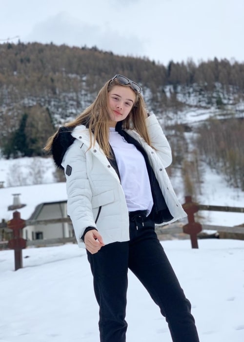 Kaci Conder as seen while posing for a picture in Aprica in Sondrio, Lombardy, northern Italy in April 2019