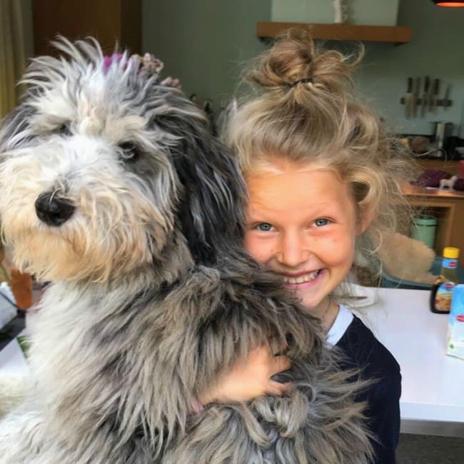 Kate Bensdorp with her dog as seen in June 2019