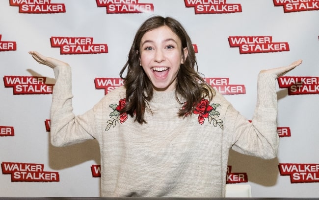 Katelyn Nacon as seen while posing for a picture during Walker Stalker Con at Maimarkthalle, Mannheim, Baden-Württemberg, Germany in March 2018