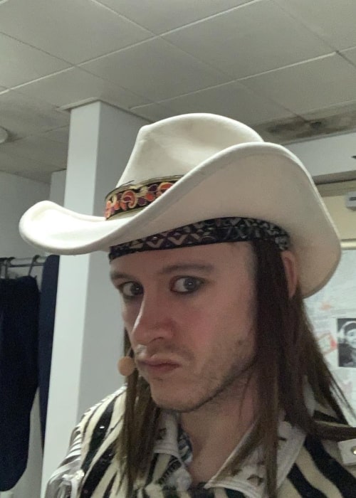 Kevin Clifton as seen in a selfie dressed as the fictional character Stacee Jaxx for the Rock of Ages Musical in January 2019