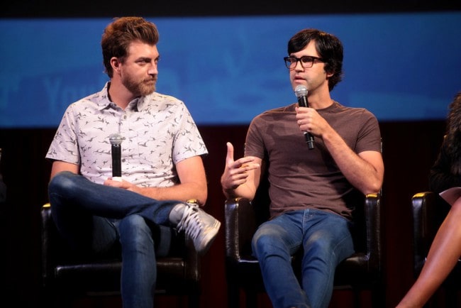 Link Neal (Right) and Rhett McLaughlin speaking at the 2014 VidCon