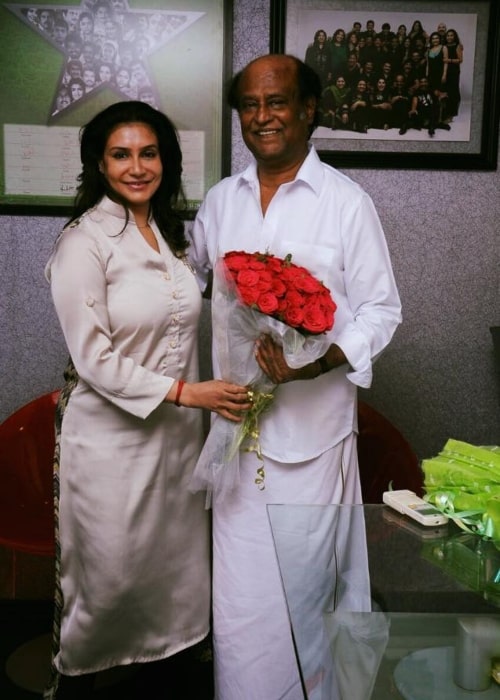 Lissy Lakshmi as seen in a picture taken with legendary actor Rajinikanth in January 2016