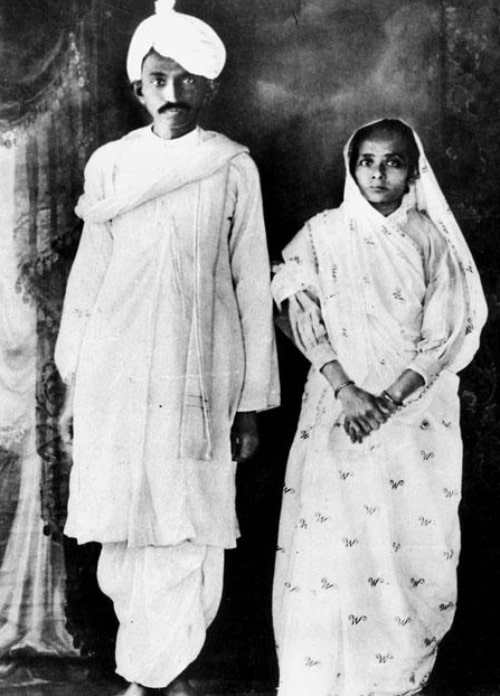 Mahatma Gandhi and Kasturba Gandhi as seen in a picture taken upon their return to India from South Africa in 1915