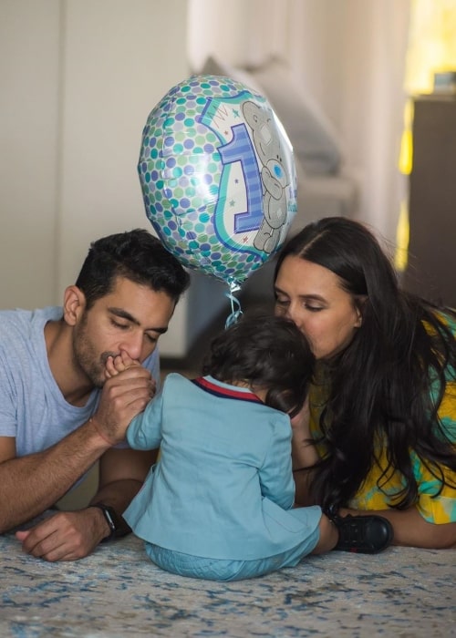 Neha Dhupia as seen in a picture taken with her husband Angad Bedi and daughter Mehr Dhupia Bedi in November 2019