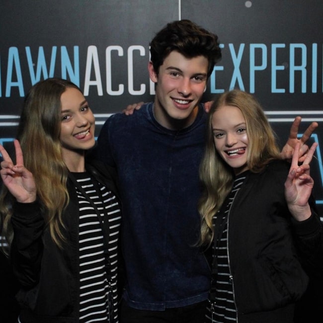 Nina Isanina (Right) as seen while posing for a picture with Shawn Mendes and Isa Isanina in May 2017
