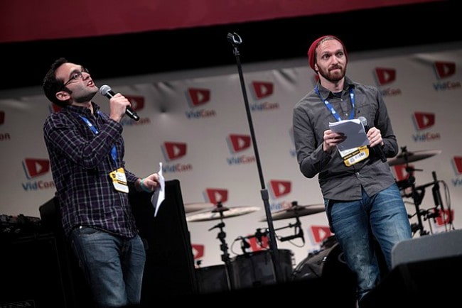 Rafi Fine (Right) and Benny Fine speaking at the 2014 VidCon