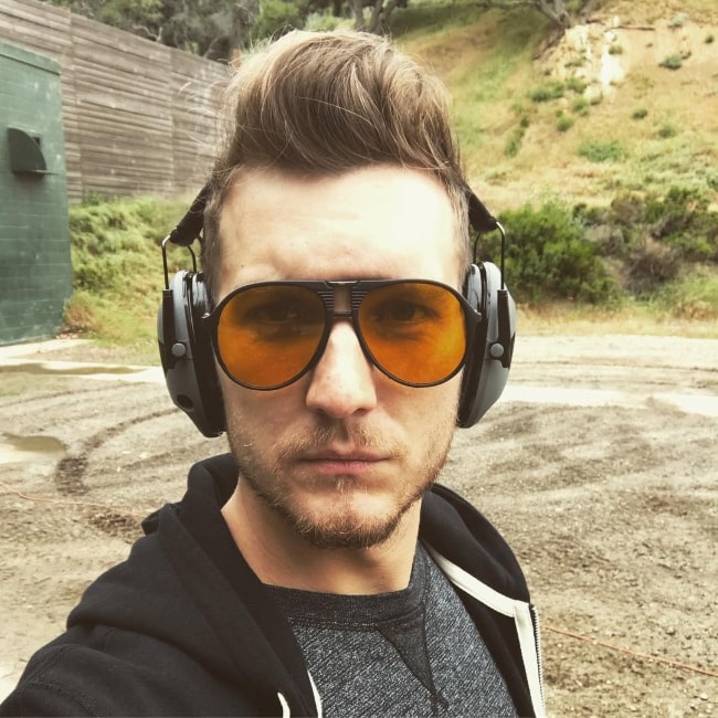 Scott Michael Foster as seen while clicking a selfie at Oak Tree Gun Club in May 2018