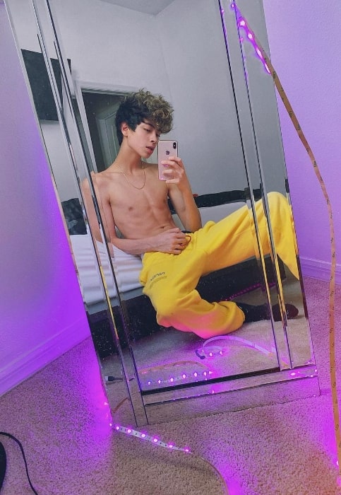 Sebastian Moy as seen while taking a shirtless mirror selfie in Florida, United States in March 2019