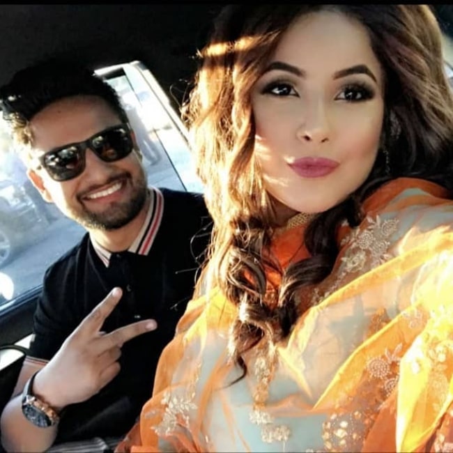 Shehnaz Kaur Gill as seen in a selfie taken with musical artist Sajjan Adeeb in July 2019