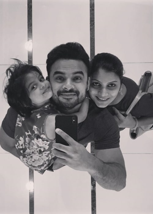 Tovino Thomas as seen in a selfie taken with his wife Lidiya and daughter Izza Tovino in Guangzhou, China in September 2019