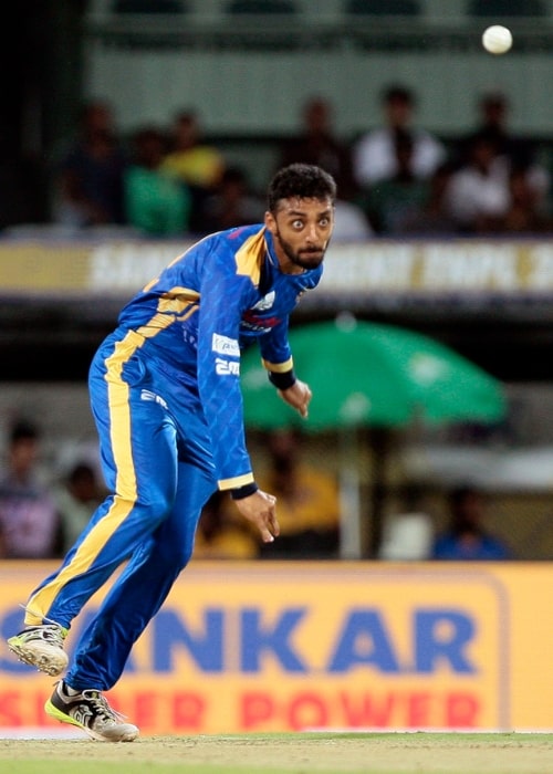 Varun Chakravarthy as seen in a picture taken just as he bowled