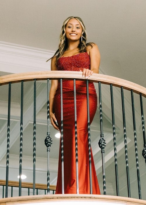 Alexis Ryan in red gown as seen in April 2023