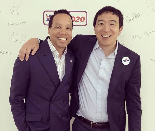 Andrew Yang (Right) and James Felton Keith as seen in May 2018