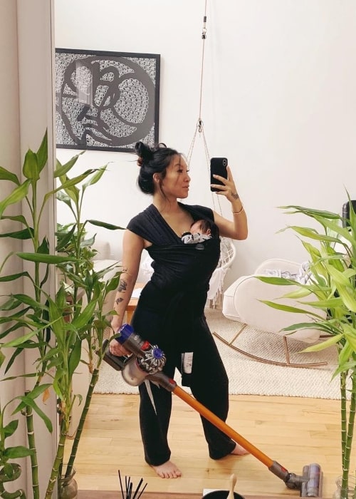 Asa Akira as seen in a selfie taken with her baby in April 2019