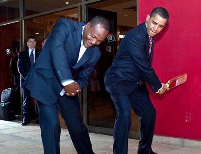 Brian Lara (Left) and Barack Obama as seen in April 2009
