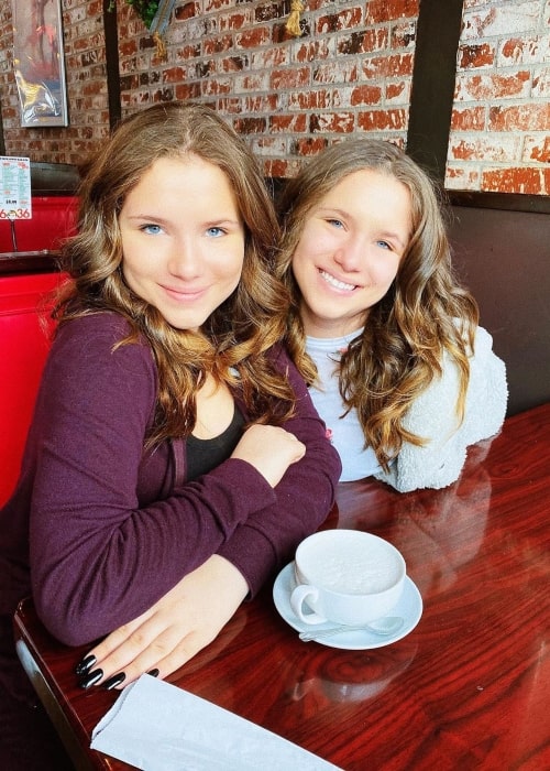 Chiara D'Ambrosio as seen in picture taken with her twin sister Bianca D'Ambrosio (On The Right Of Chiara) in Los Angeles, California in December 2019
