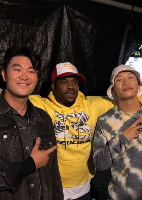 Choiza as seen in a picture taken with fellow rapper Gaeko (Left) and American rapper A$AP Ferg (Center) in October 2019