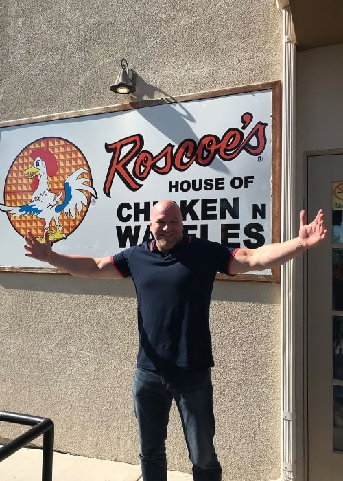 Dana White as seen while posing for the camera at Roscoe's Chicken & Waffles in August 2019