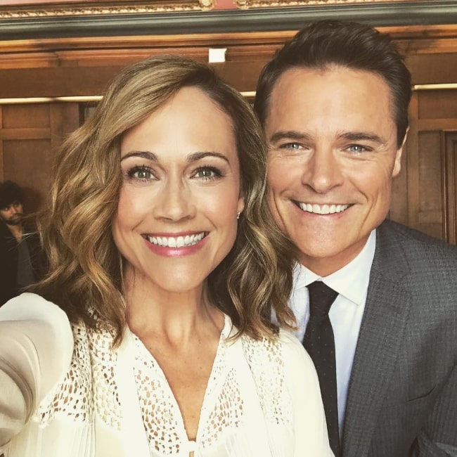 Dylan Neal as seen while smiling in a selfie taken by Nikki DeLoach in April 2018