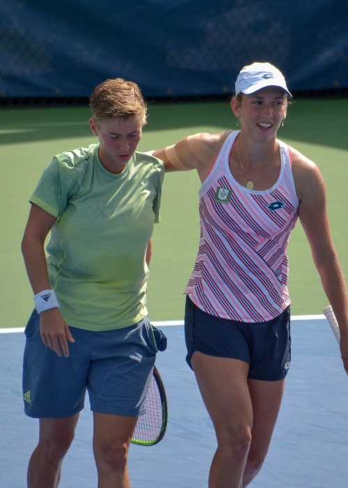 Elise Mertens as seen in a picture taken with her opponent professional tennis player Demi Schuurs on day 4 of US Open 2018