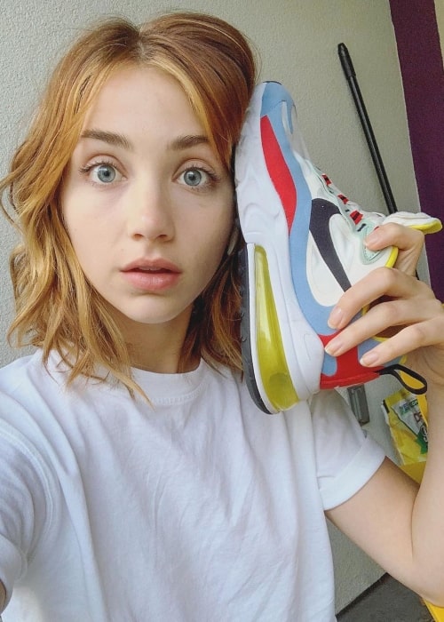 Emily Rudd as seen in a selfie taken while showcasing a shoe from Nike in October 2019