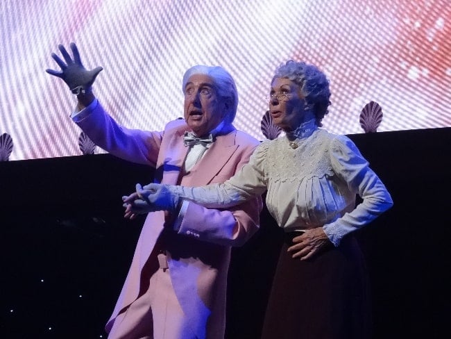 Eric Idle and Carol Cleveland performing the 'Galaxy Song' during the Monty Python Live (Mostly) show in July 2014