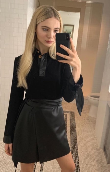 Freya Allan as seen while taking a mirror selfie in Los Angeles, California, United States in December 2019