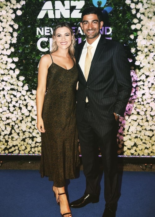 Ish Sodhi as seen in a picture with his wife Angelina Sodhi at the ANZ New Zealand Cricket Award event in January 2019