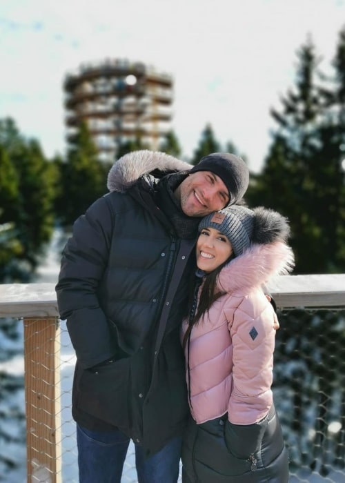 Janette Manrara as seen in a picture taken with husband Slovenian dancer and choreographer Aljaž Škorjanec in Rogla in December 2019