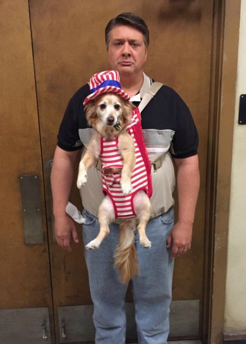 Lance Barber with his dog as seen in September 2019