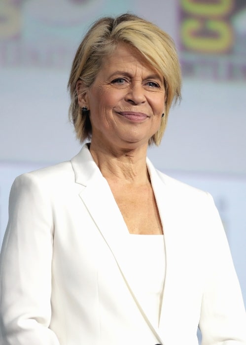 Linda Hamilton as seen while speaking at the 2019 San Diego Comic-Con International in San Diego, California, United States