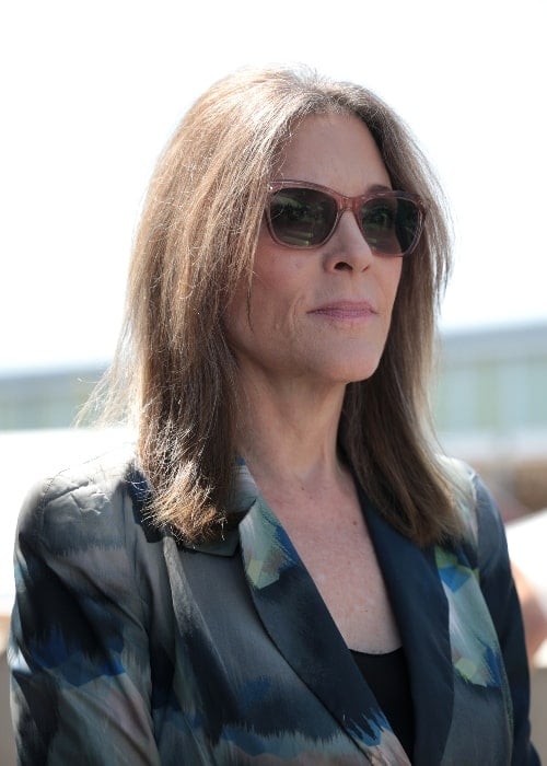 Marianne Williamson as seen while speaking with supporters at the Des Moines Register's Political Soapbox at the 2019 Iowa State Fair in Des Moines, Iowa