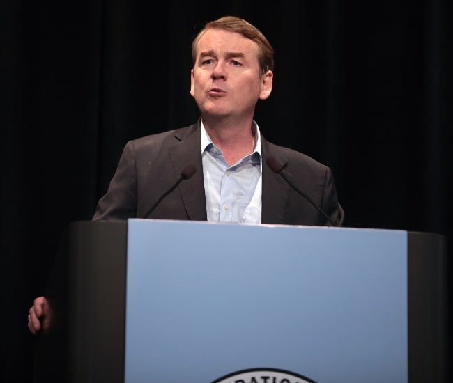 Michael Bennet as seen while speaking with attendees at the 2019 Iowa Federation of Labor Convention hosted by the AFL-CIO at the Prairie Meadows Hotel in Altoona, Iowa