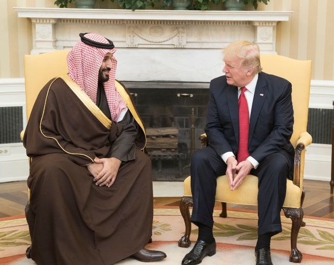 Mohammad bin Salman (Left) as seen while speaking with President Donald Trump during their meeting in the Oval Office of the White House in Washington, D.C., United States in March 2017