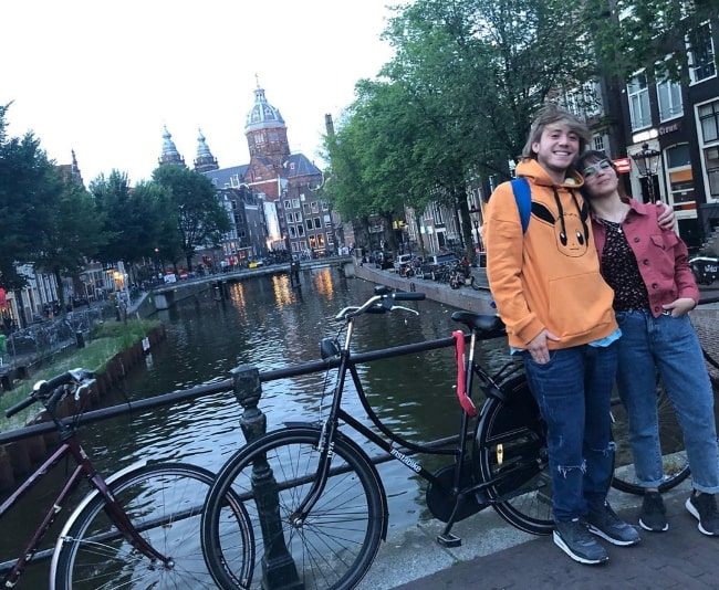 Paulo Londra as seen while smiling in a picture along with his sister, May, at Trinity Cafe in Amsterdam, Netherlands in August 2019