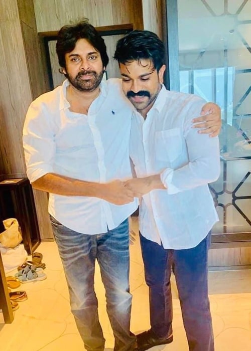 Pawan Kalyan as seen in a picture with his nephew Ram Charan in September 2019