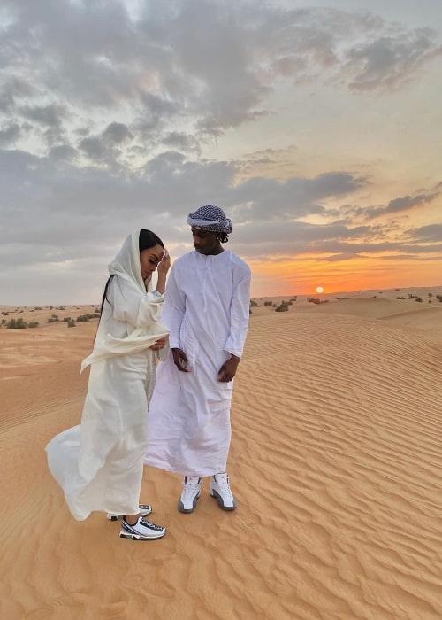 Polo G as seen in a stunning picture alongside Crystal Blease while enjoying Dubai Desert Safari in January 2020