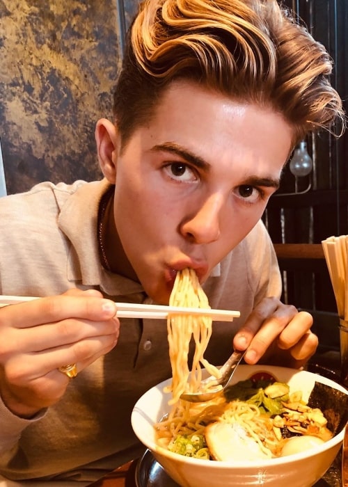 Prince Achileas-Andreas of Greece and Denmark as seen while enjoying his noodles during a trip to Tokyo, Japan in July 2019