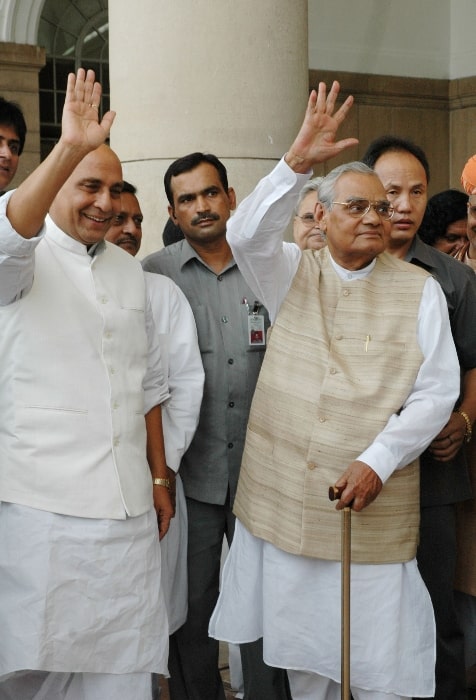 Rajnath Singh (Left) alongside former Prime Minister Shri Atal Bihari Bajpayee while coming out from the polling booth after casting their vote for the Presidential election at Parliament house in 2007