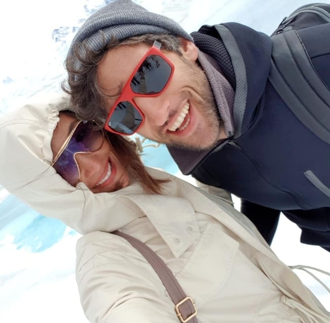 Solenn Heussaff as seen while smiling in a picture with Nico Bolzico in October 2018 in Perito Moreno Glacier, El Calafate, Argentina