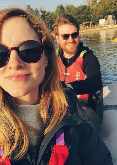 Sophie Rundle with her fiance as seen in February 2019