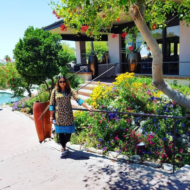 Tanushree Dutta as seen while posing for a picture at Westward Look Wyndham Grand Resort & Spa in Tucson, Arizona, Pima County, United States in May 2018