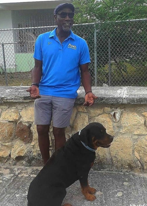 Vivian Richards with his dog as seen in May 2019