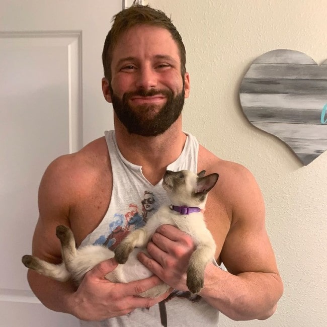 Zack Ryder with his cat as seen in January 2019