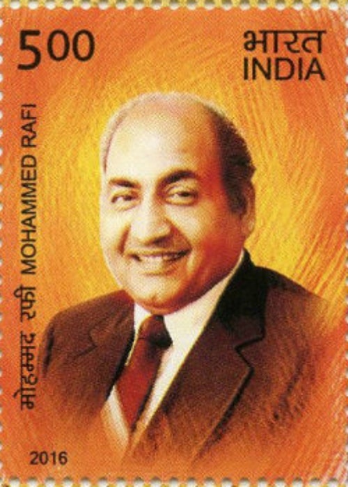 A picture of Mohammed Rafi on the 2016 stamp of India