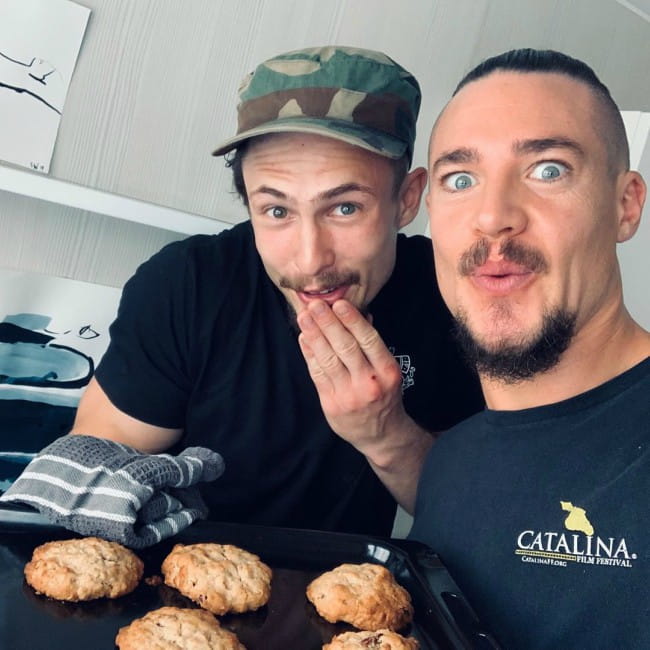 Alexander Dreymon (Right) and Arnas Fedaravicius in a selfie in June 2019