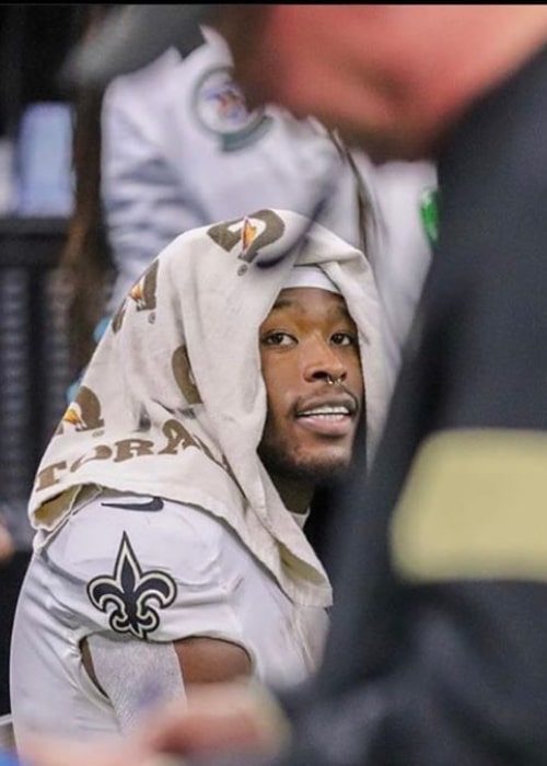 Alvin Kamara as seen in a picture taken in while on the bench during a match in January 2020