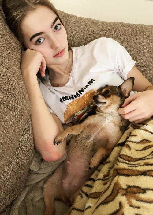 Anastasia Bezrukova with her dog as seen in January 2020